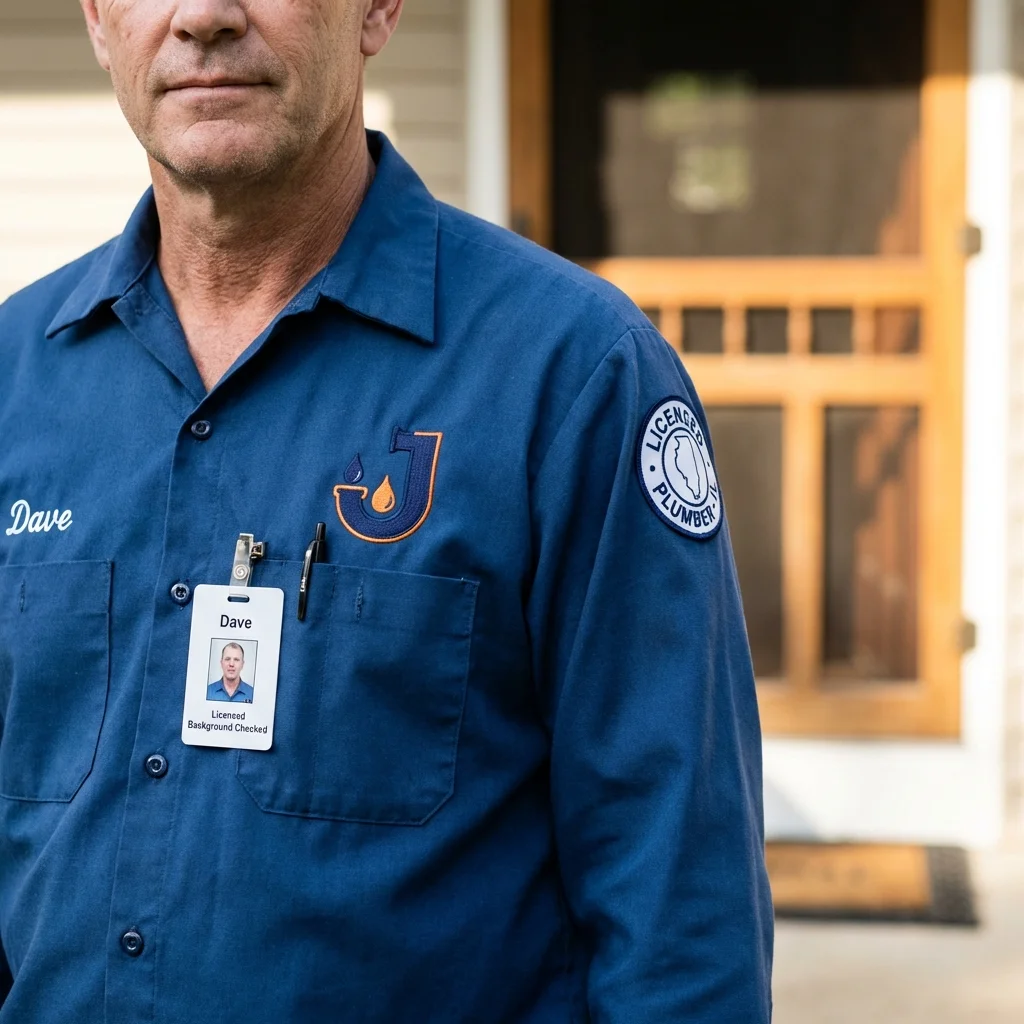 Licensed plumber showing ID badge in Parkville, MD