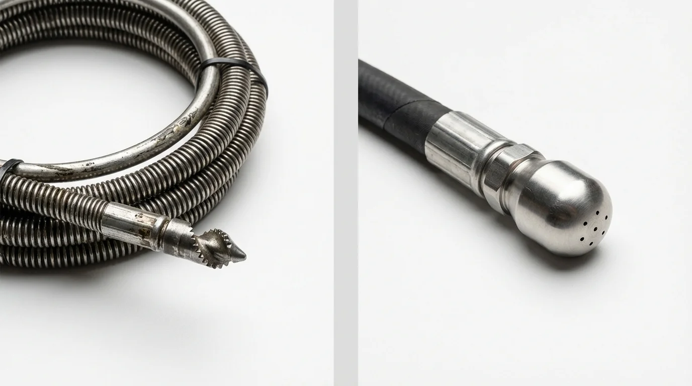 Drain snake cable and hydro jetting nozzle used for drain cleaning in Parkville, MD