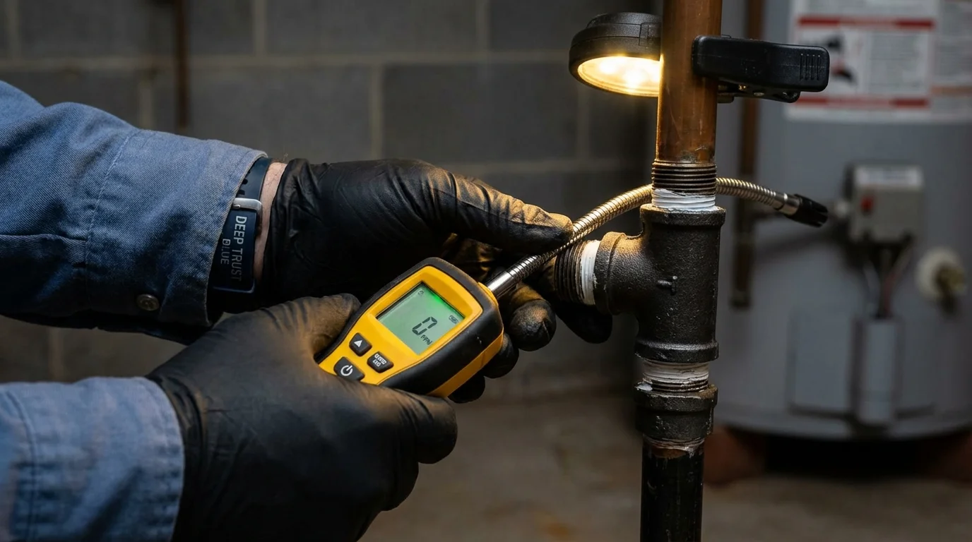 Gas leak detection with electronic sniffer by Johns Plumbing LLC in Parkville