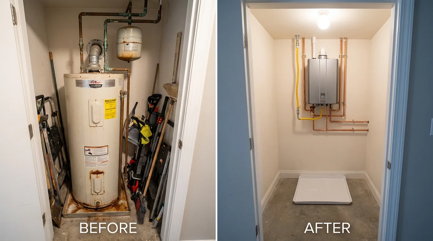 Tank water heater versus wall-mounted tankless unit comparison for Parkville, MD homeowners