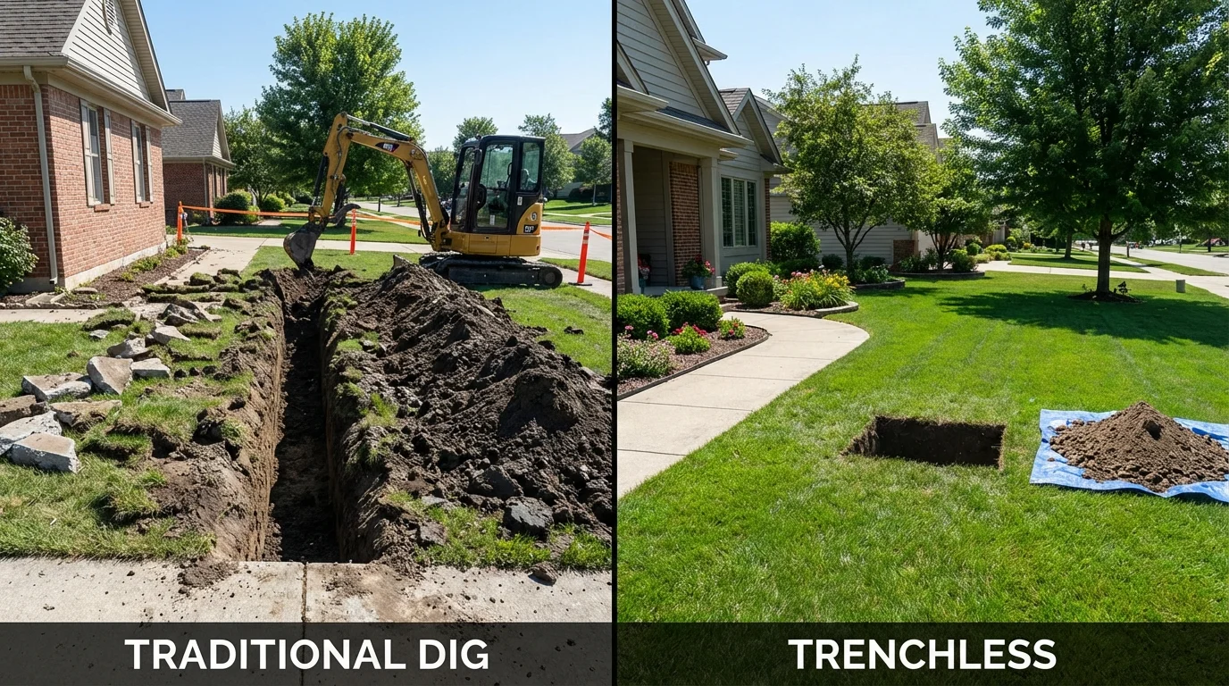Trenchless sewer repair with minimal yard damage versus traditional excavation in Parkville, MD